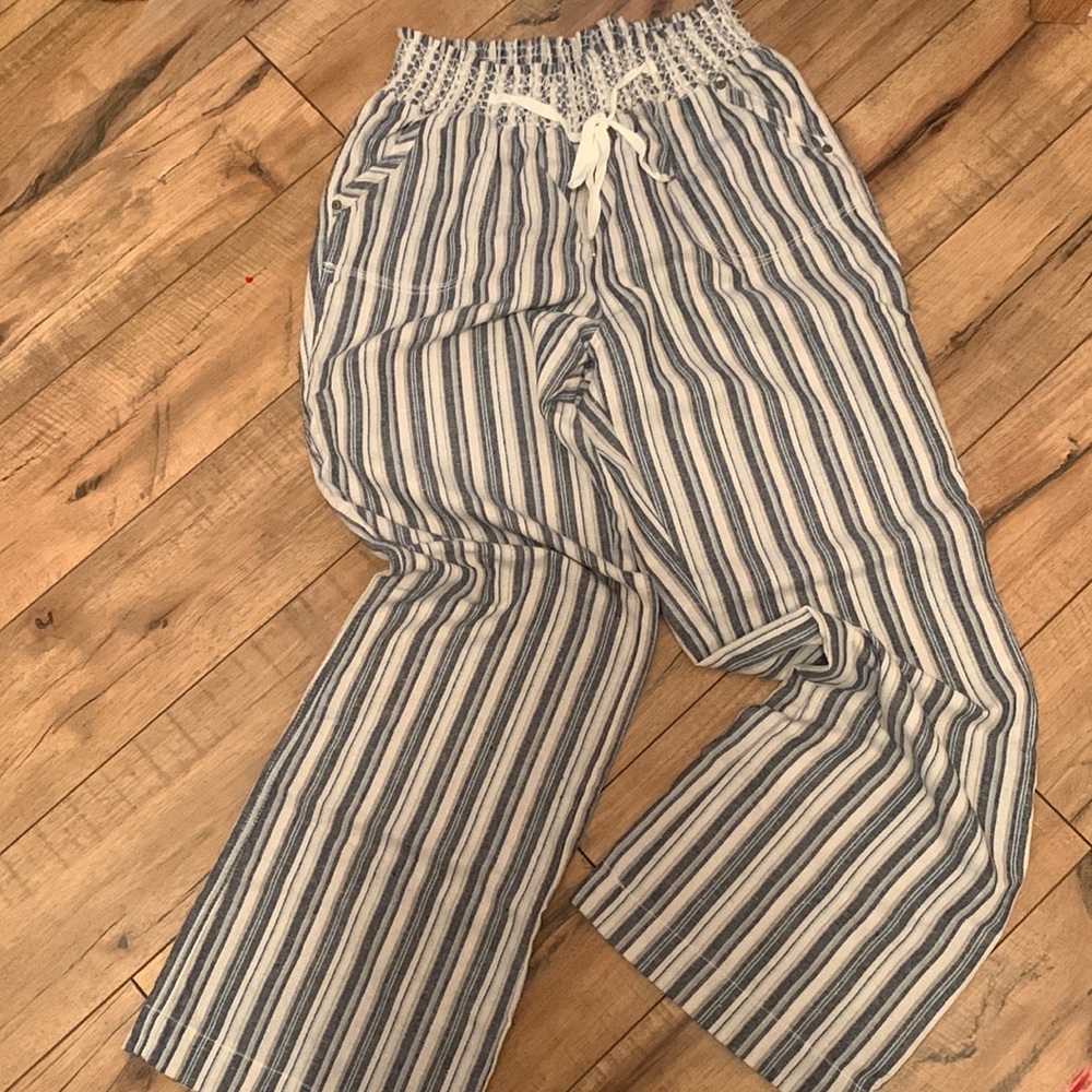 Linen Blue stripe pants large NWOT